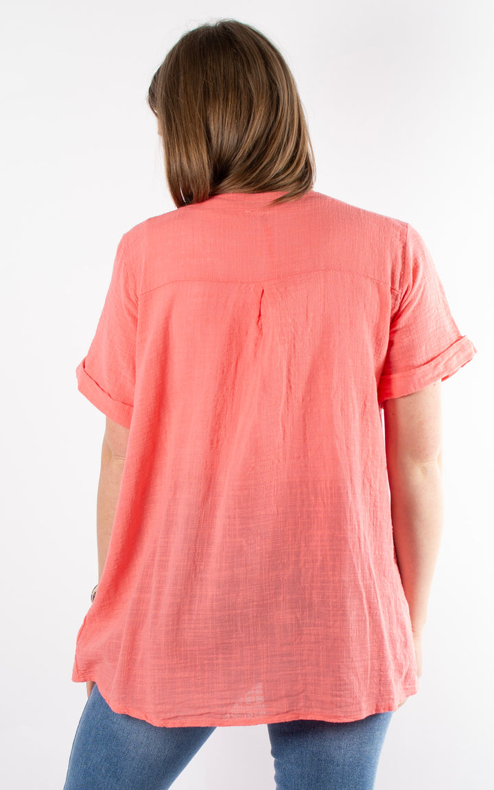 Cotton Button T| Coral