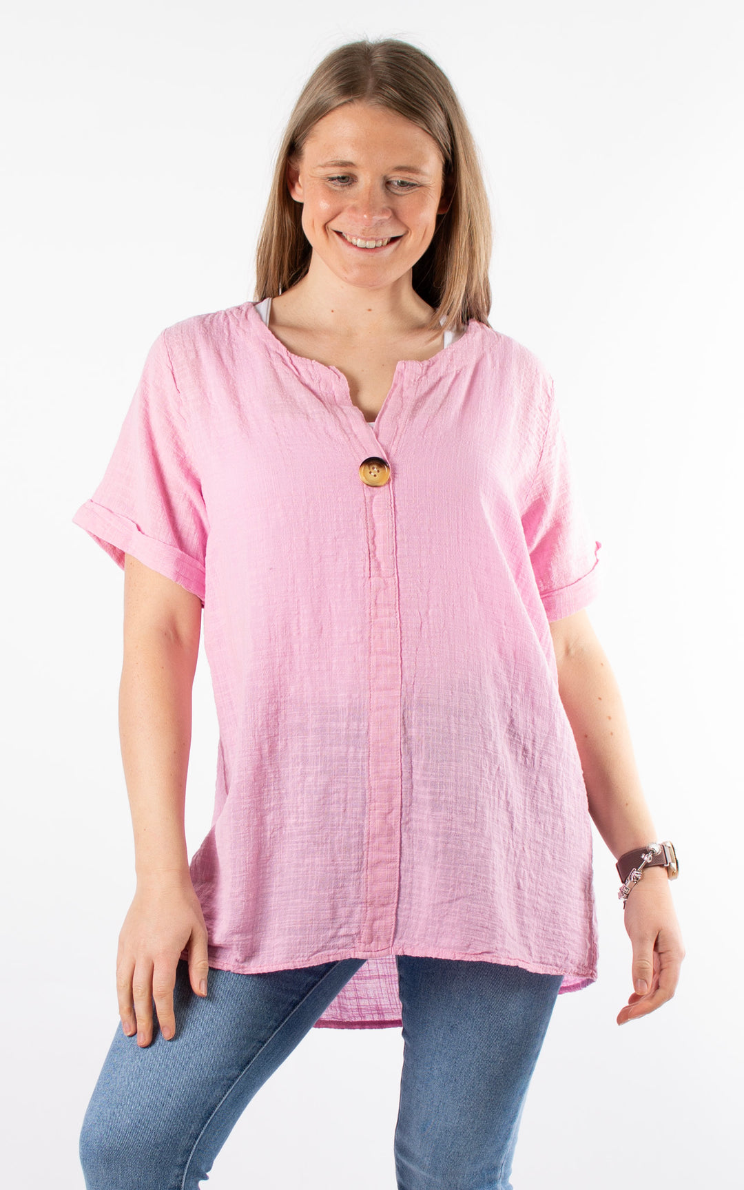Cotton Button T| Pink