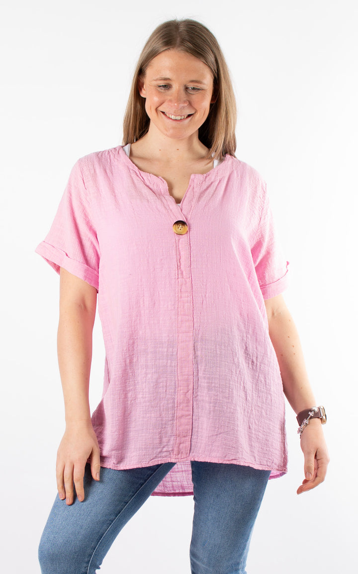 Cotton Button T| Pink
