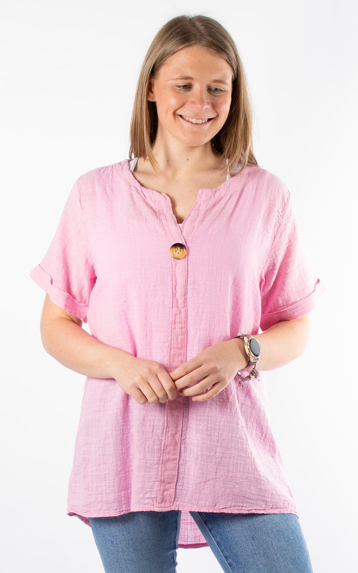 Cotton Button T| Pink