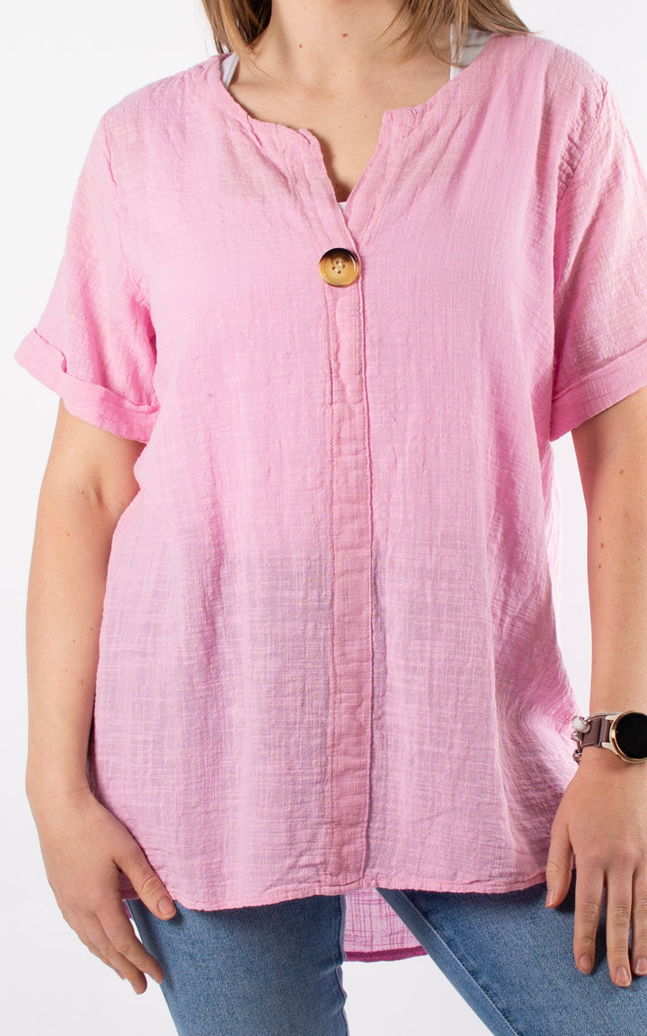Cotton Button T| Pink