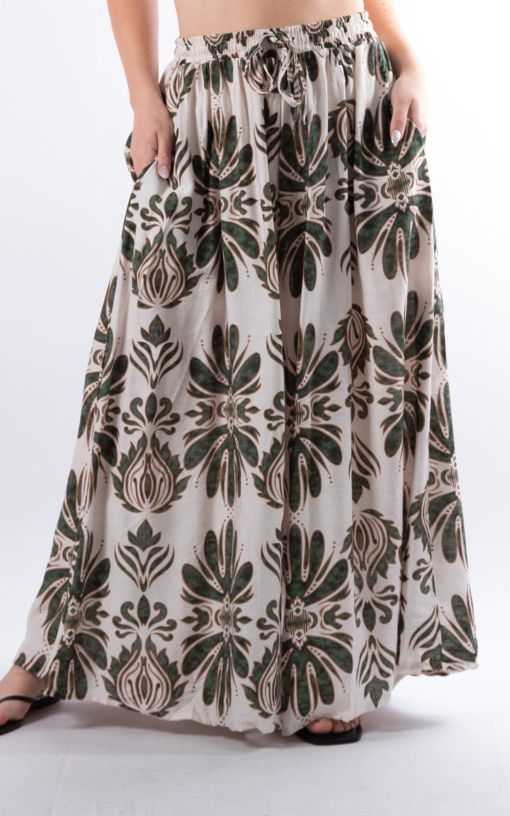 Cove Pattern Drawstring Trouser | Green