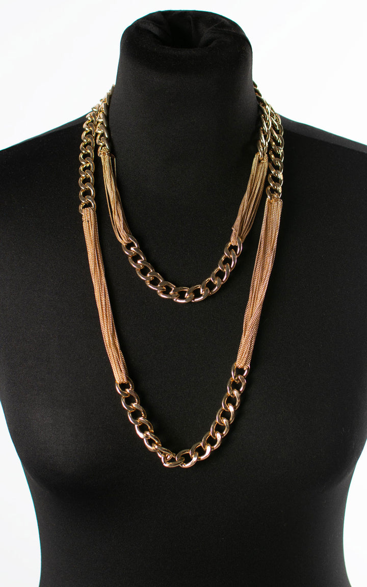 Jet Necklace | Two Chains | Long | Gold