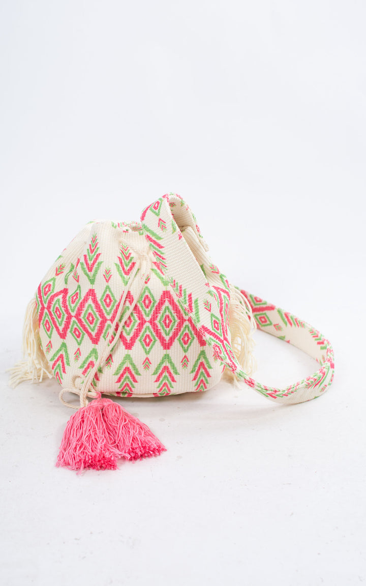 Tassel Bucket Bag | Pink & Green
