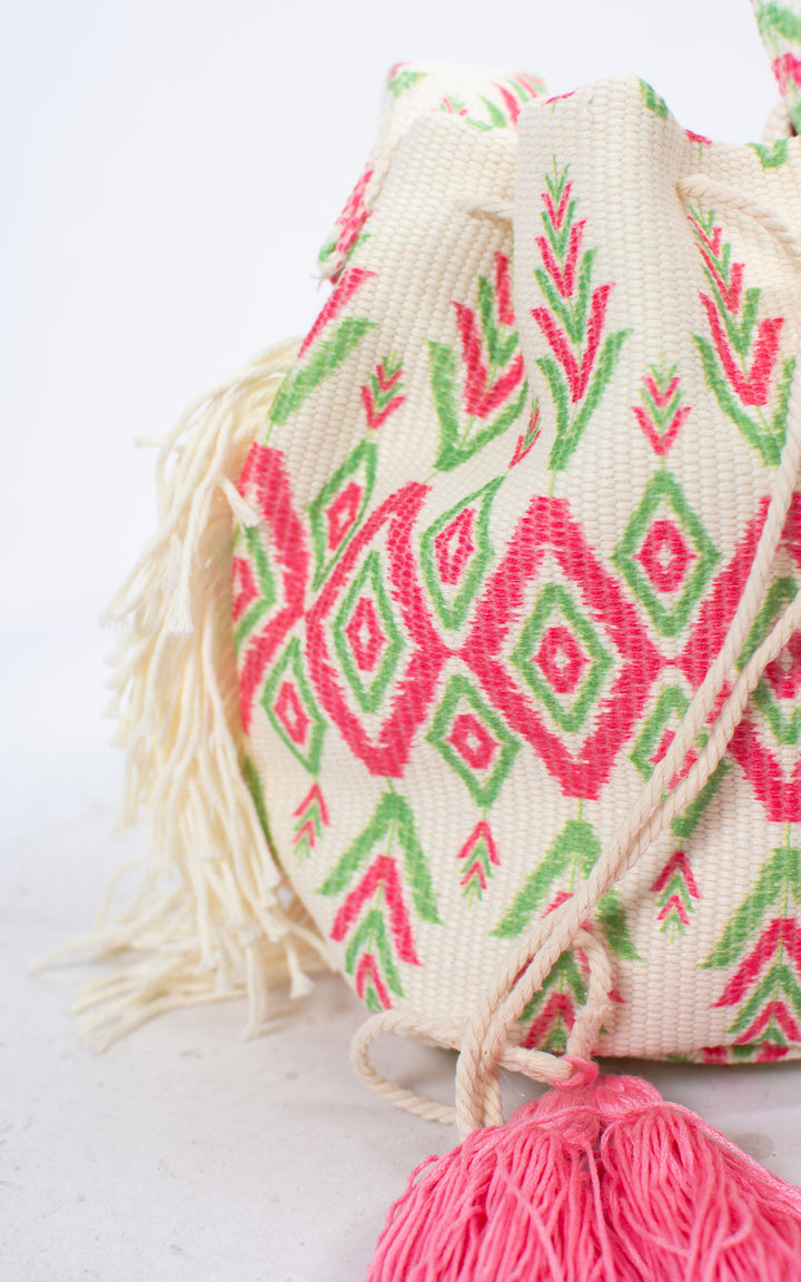 Tassel Bucket Bag | Pink & Green