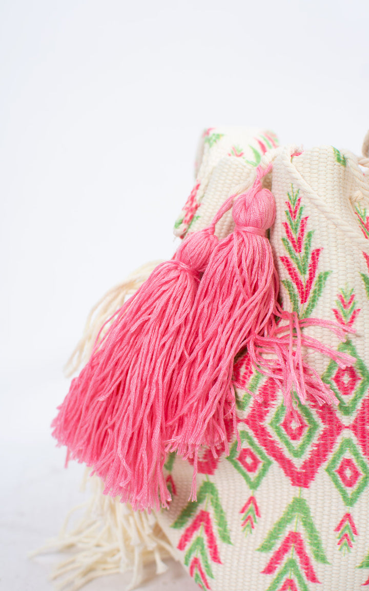 Tassel Bucket Bag | Pink & Green