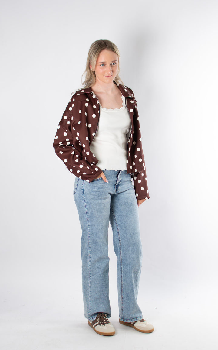 Polka Dot Zip Jacket| Chocolate