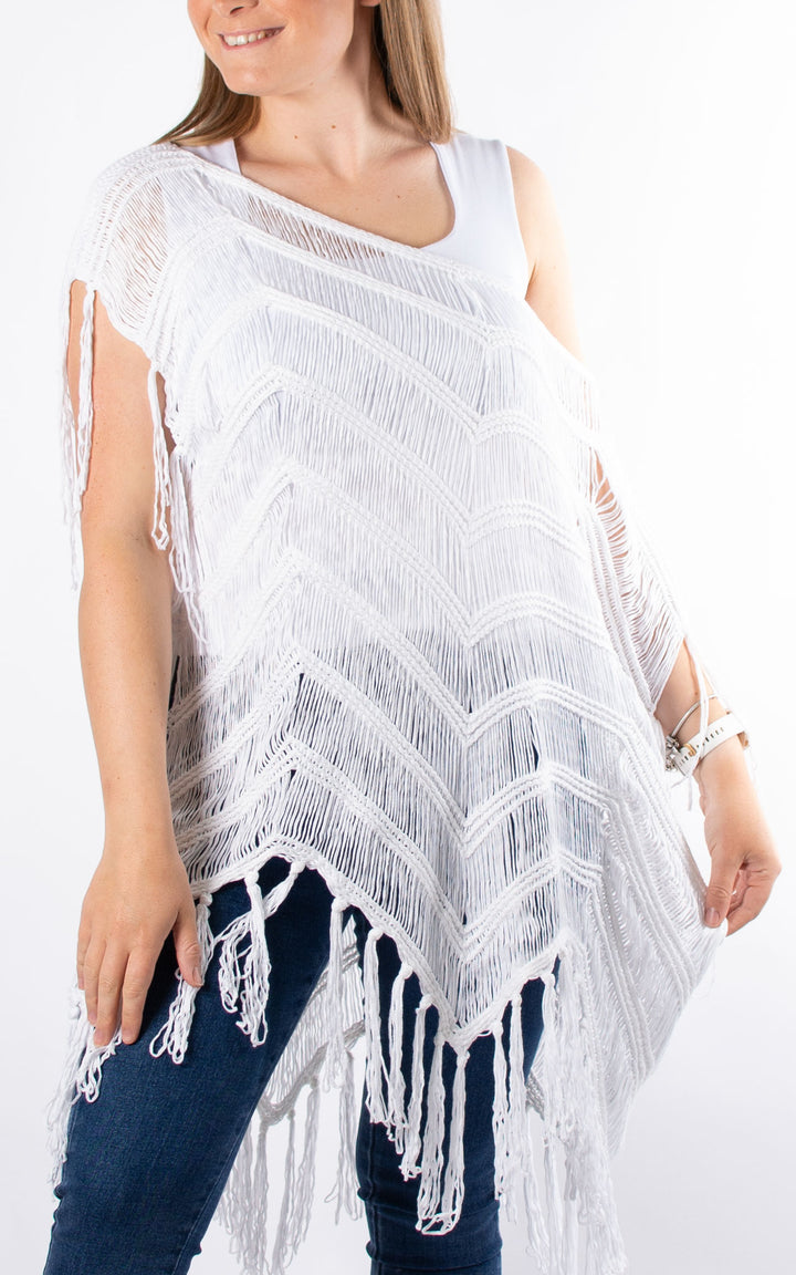 Gina Tassel Poncho | White