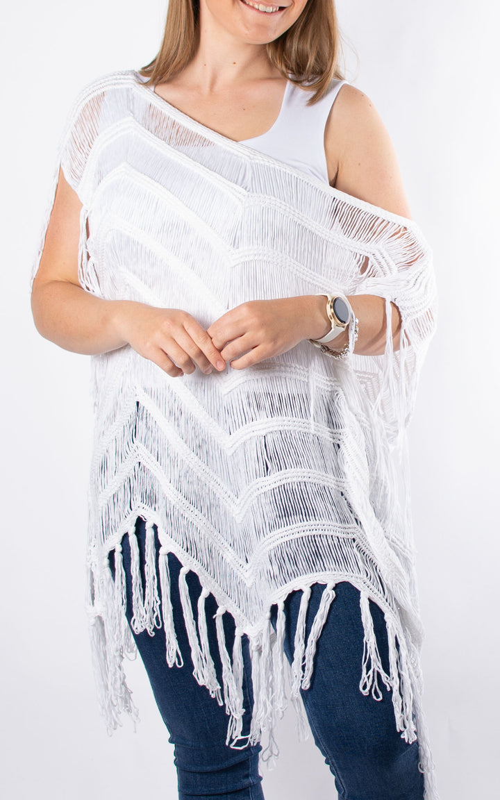 Gina Tassel Poncho | White