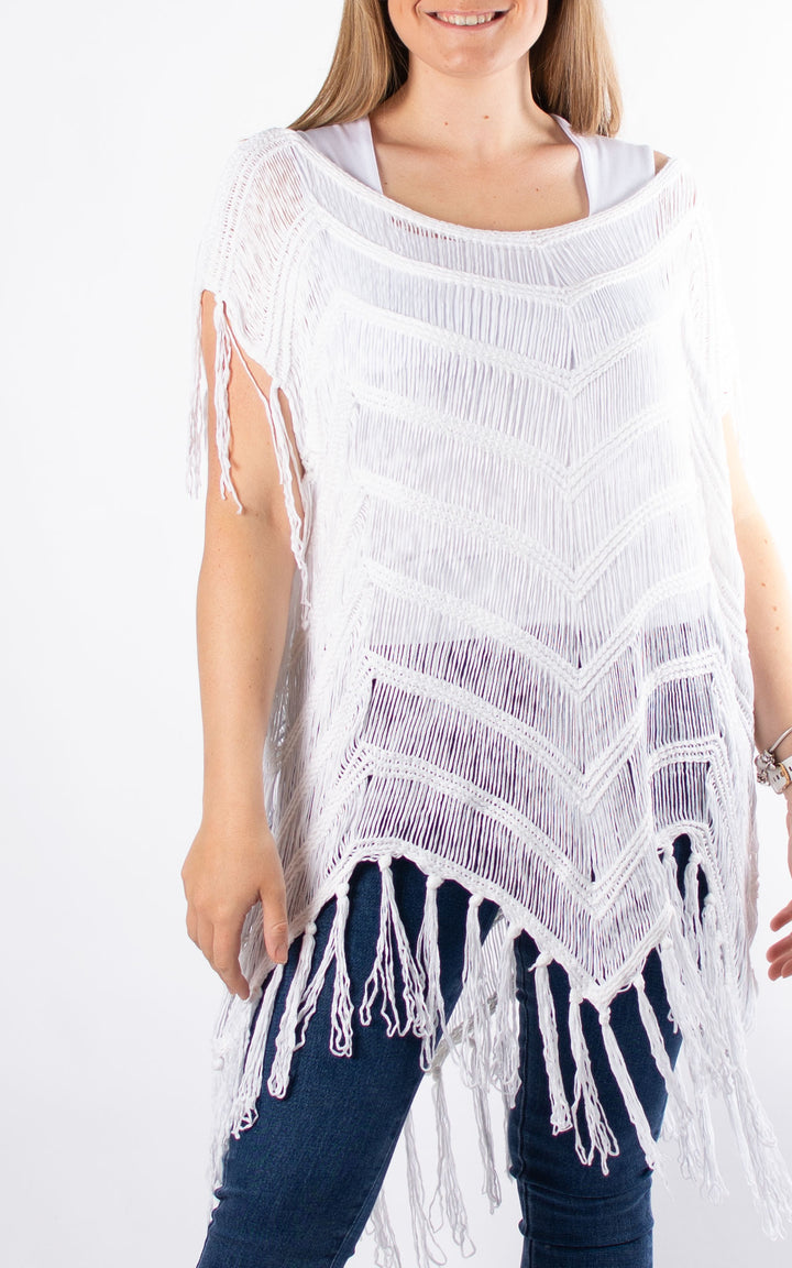 Gina Tassel Poncho | White
