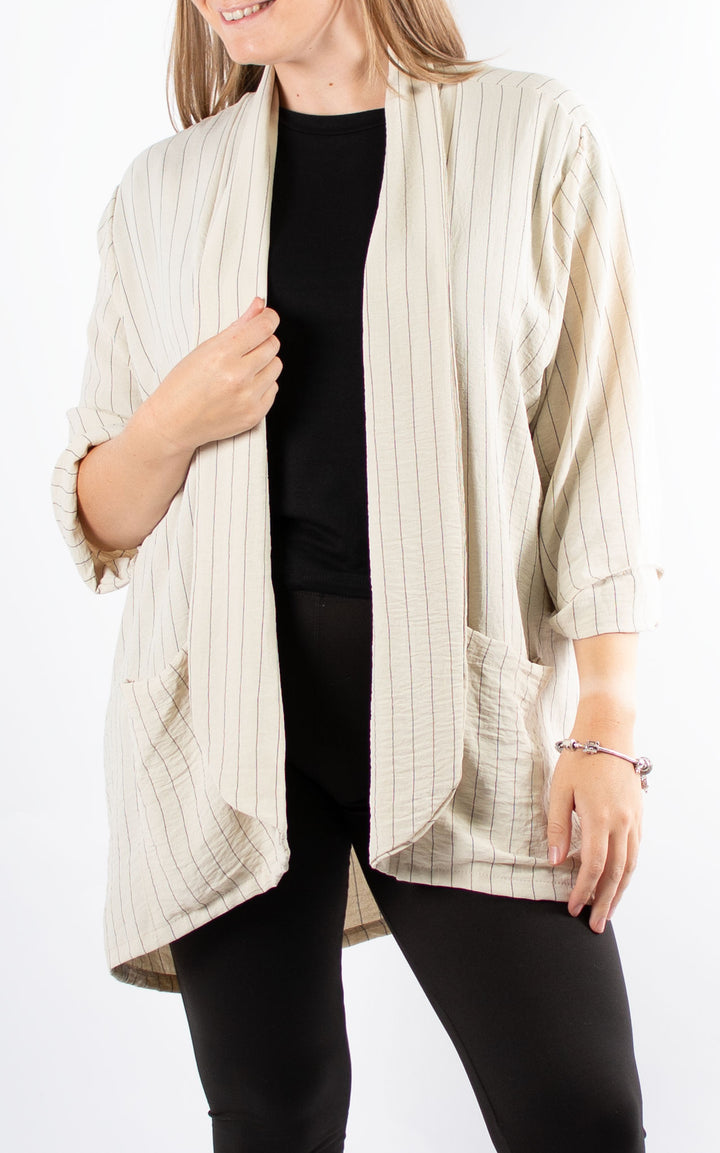Mandy Jacket | Pinstripe | Beige