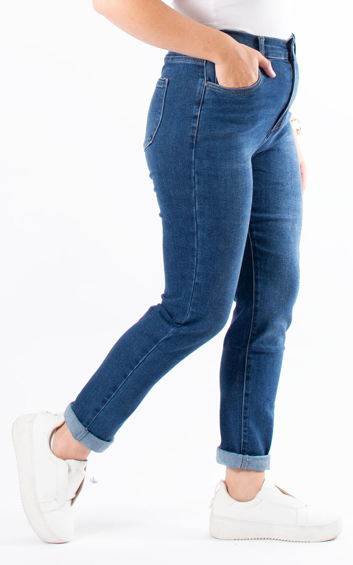 Elasticated Jeans | Mom | Dark Denim