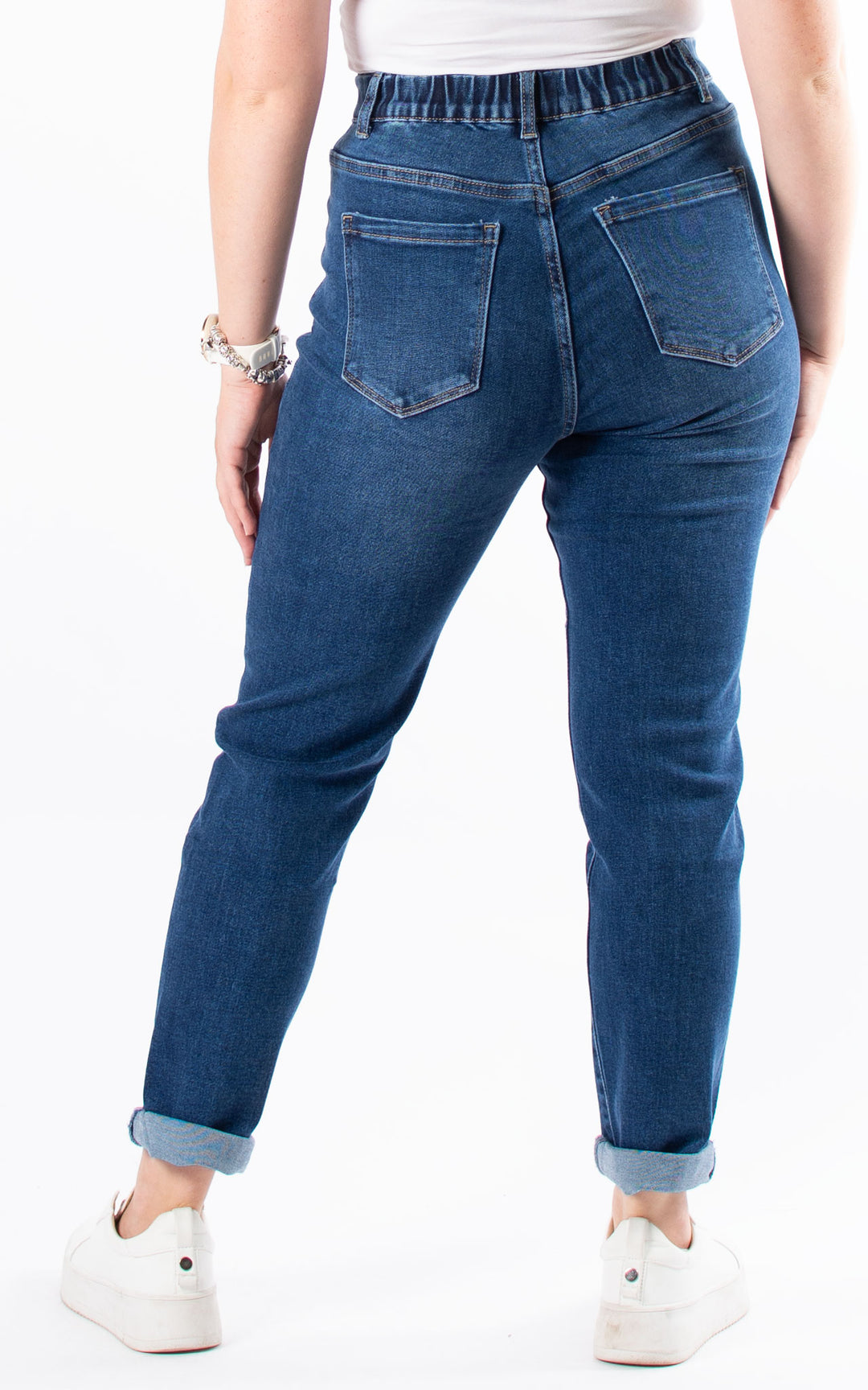 Elasticated Jeans | Mom | Dark Denim