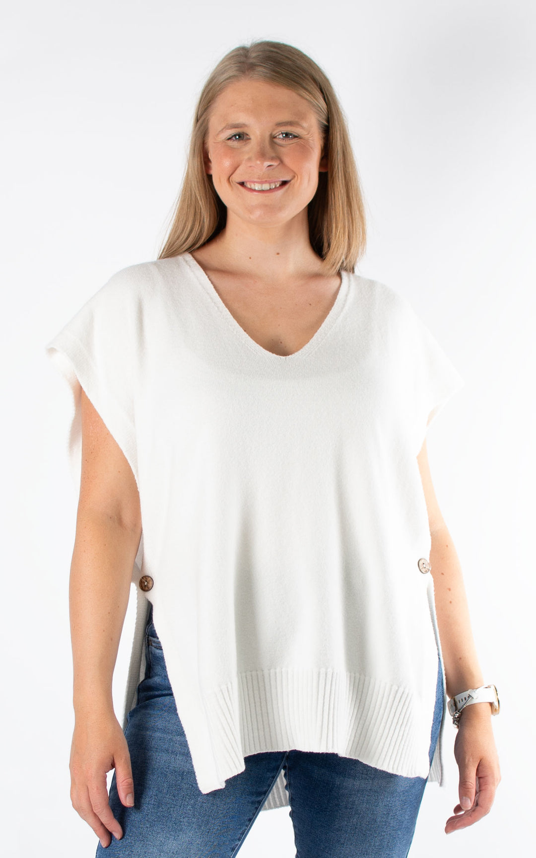 Side Button Tank Jumper | Cream