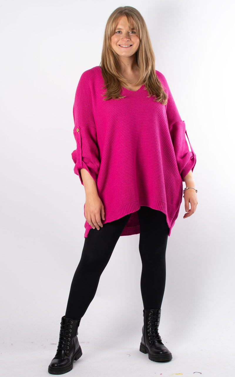 Janet Button Sleeve Knit | Magenta