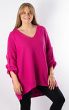 Janet Button Sleeve Knit | Magenta