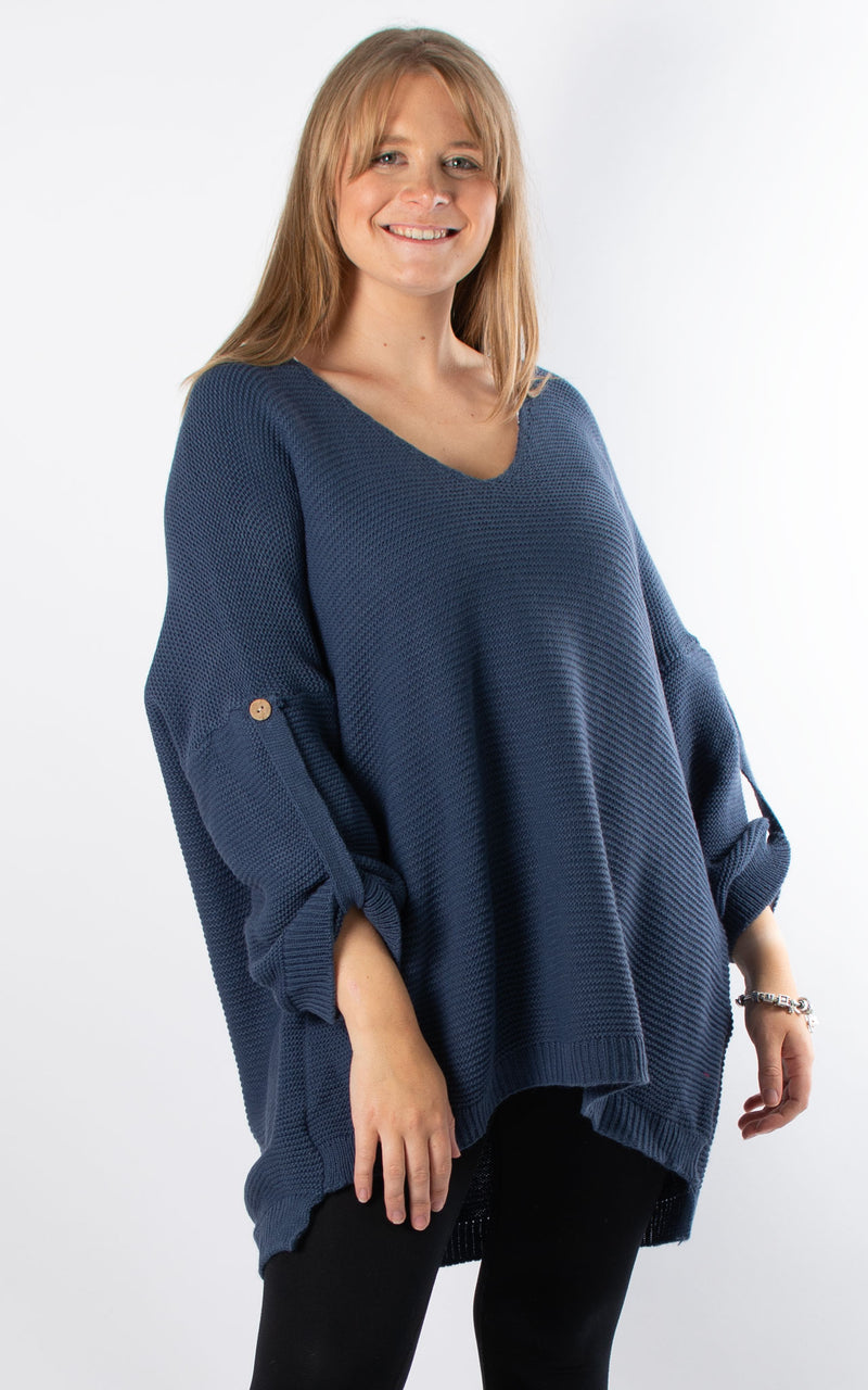 Janet Button Sleeve Knit | Denim