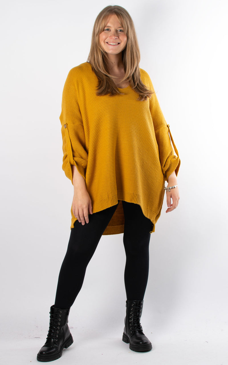 Janet Button Sleeve Knit | Mustard