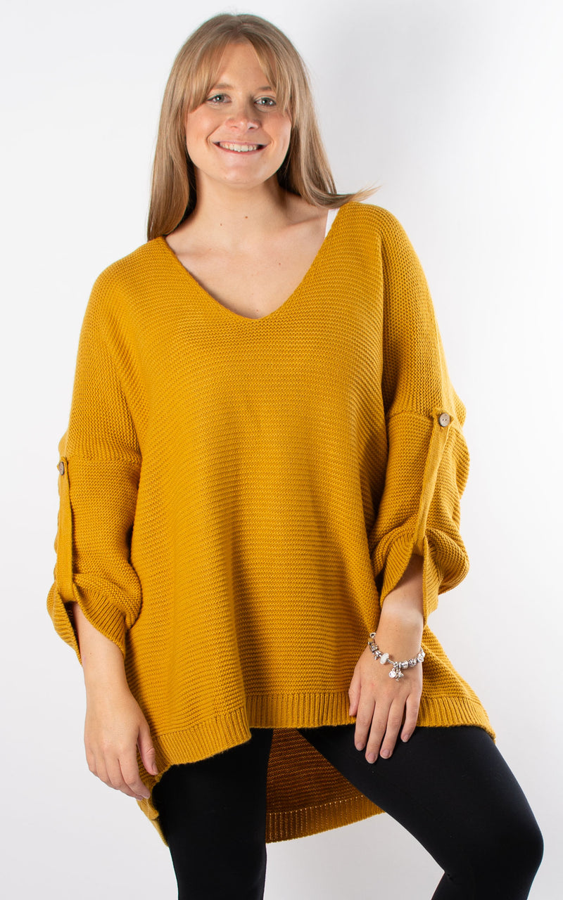 Janet Button Sleeve Knit | Mustard