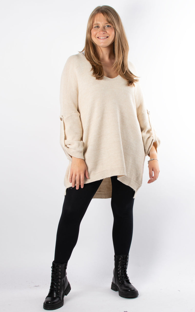 Janet Button Sleeve Knit | Oat