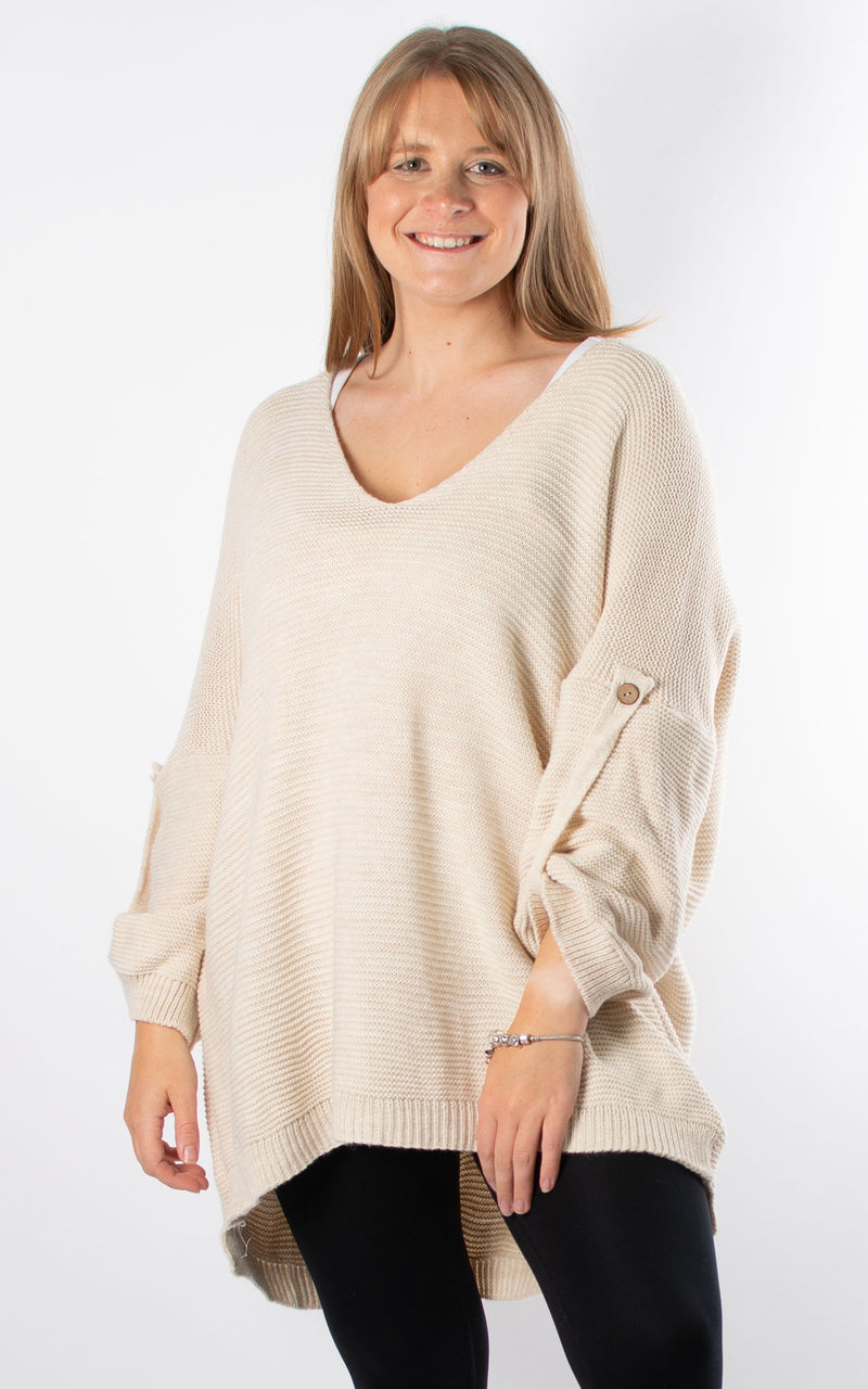 Janet Button Sleeve Knit | Oat