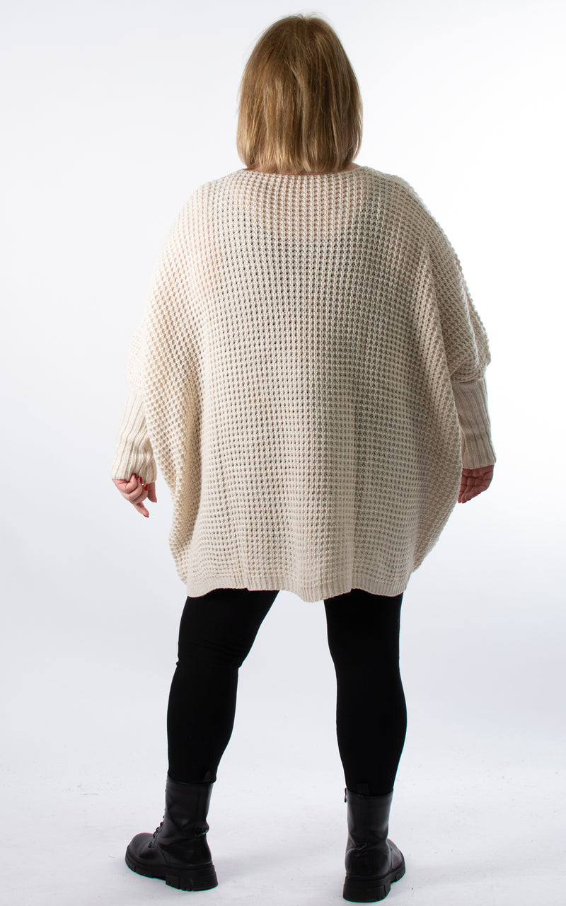 Oversized Chunky Knit Jumper | Foil Brush Stroke | Beige