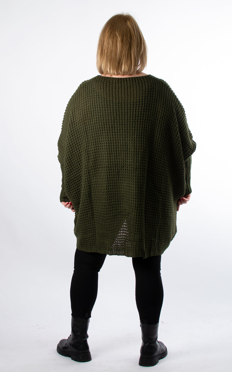 Oversized Chunky Knit Jumper | Foil Brush Stroke | Khaki