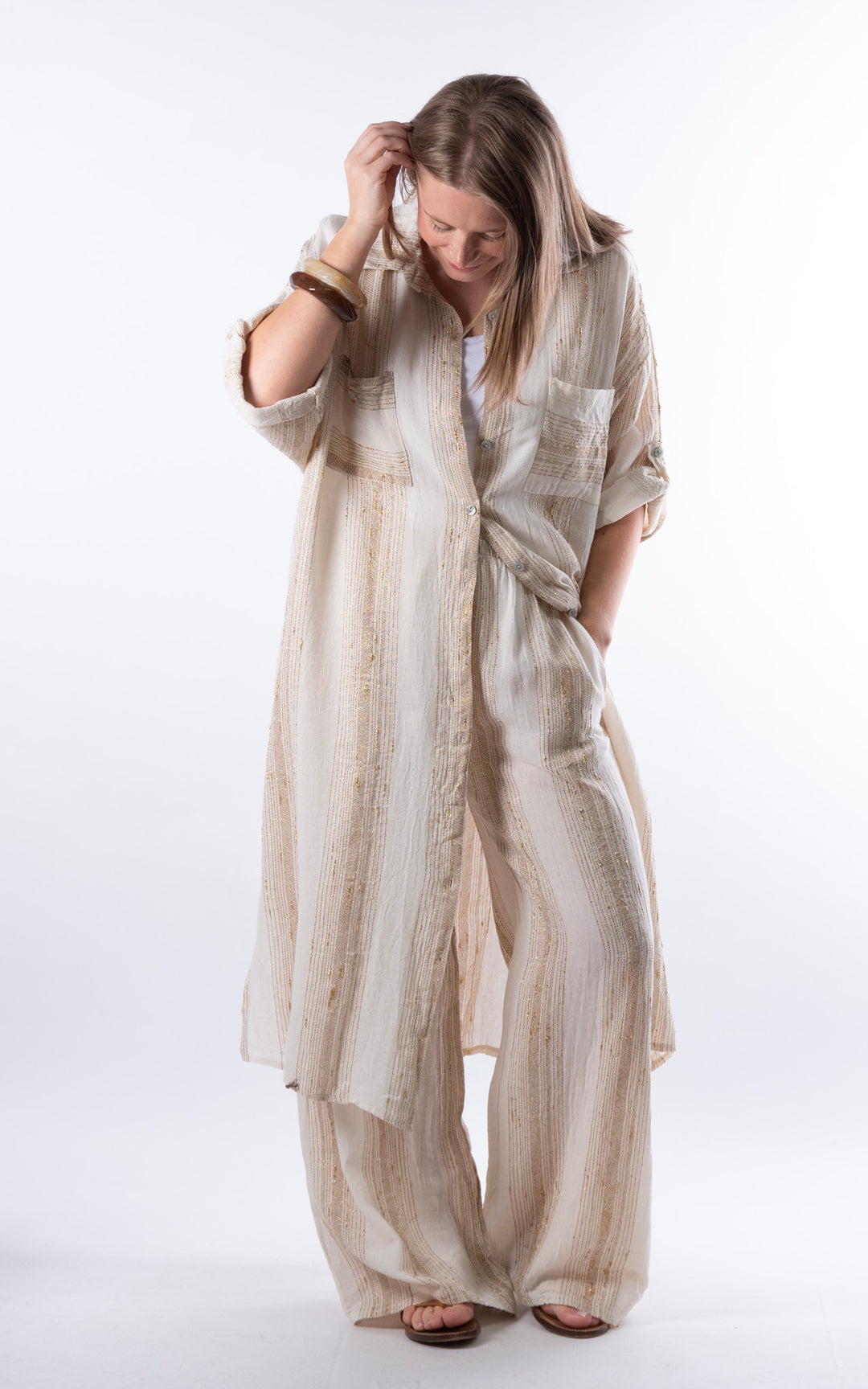 Zadie Gold Line Trousers | Beige