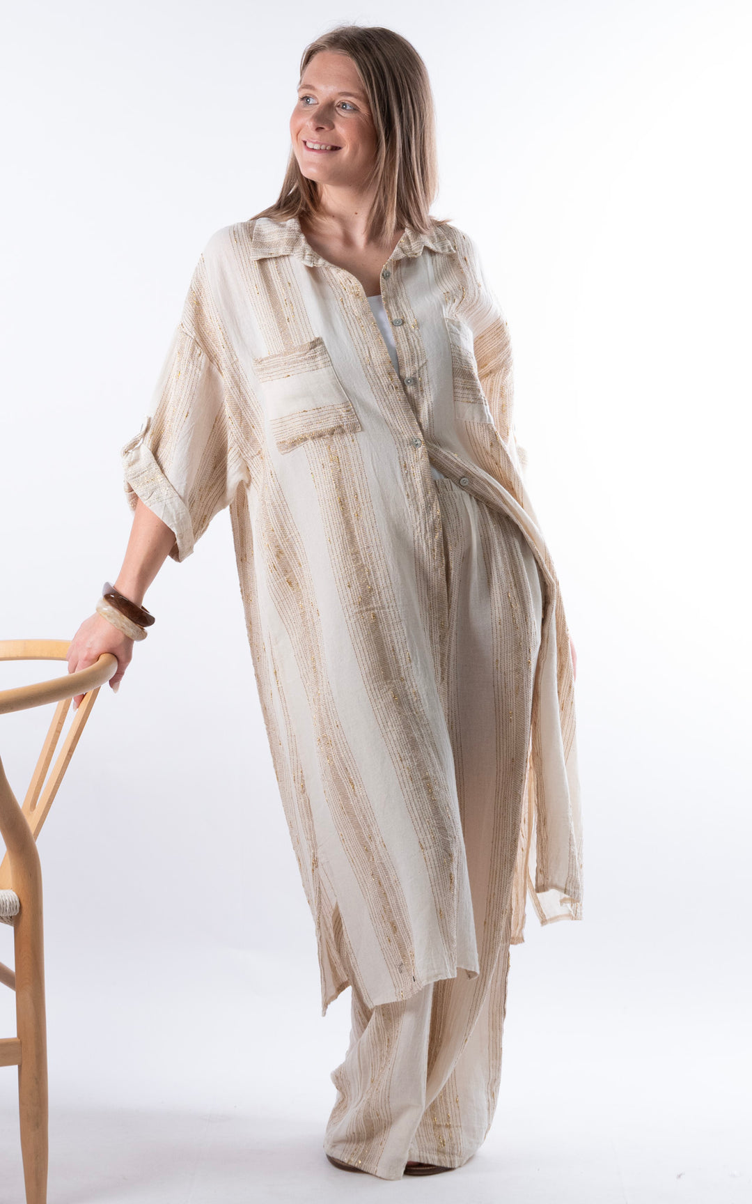 Zadie Gold Line Shirt Dress | Beige