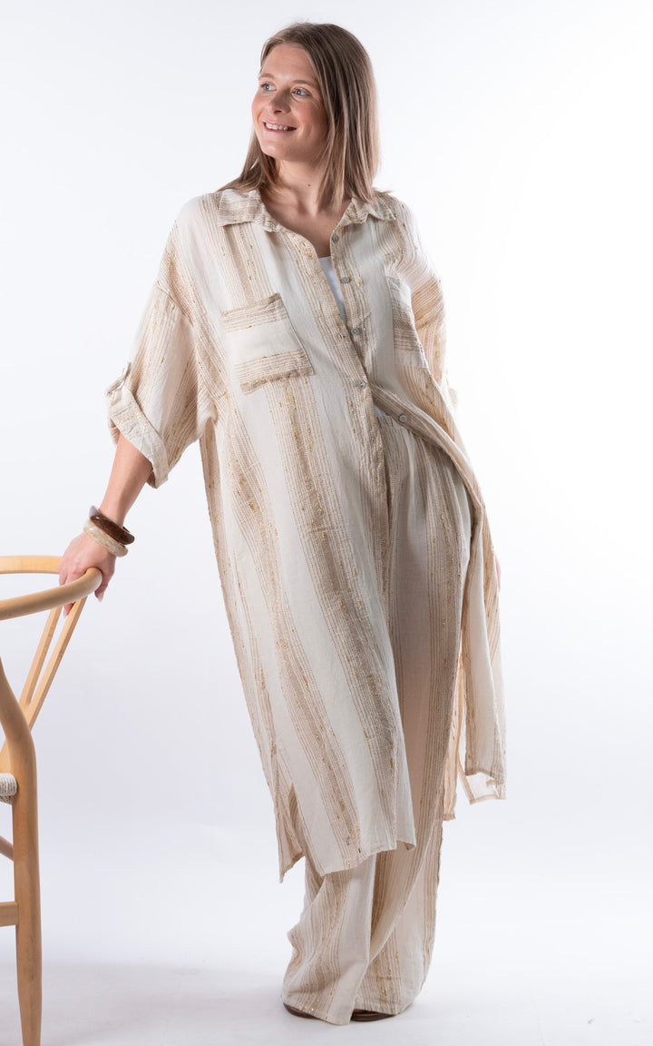 Zadie Gold Line Shirt Dress | Beige