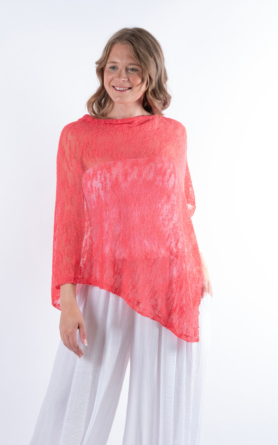 Fine Knit Poncho | Coral