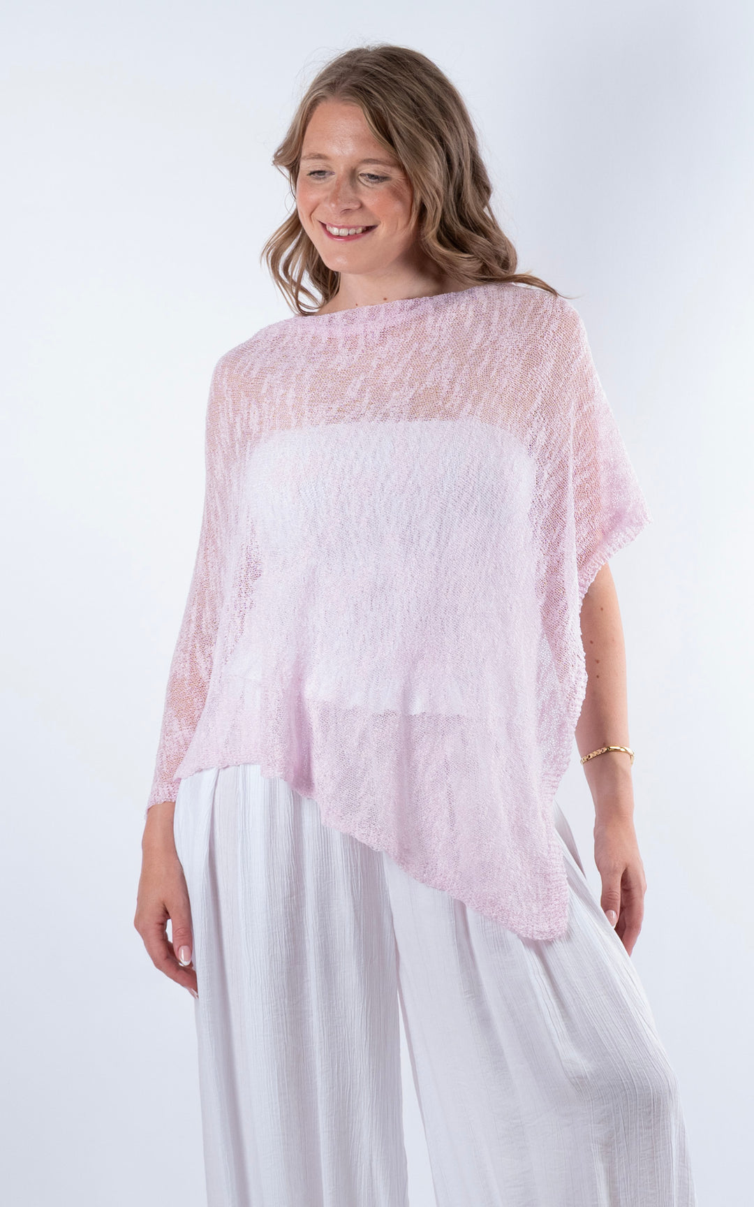 Fine Knit Poncho | Pale Pink
