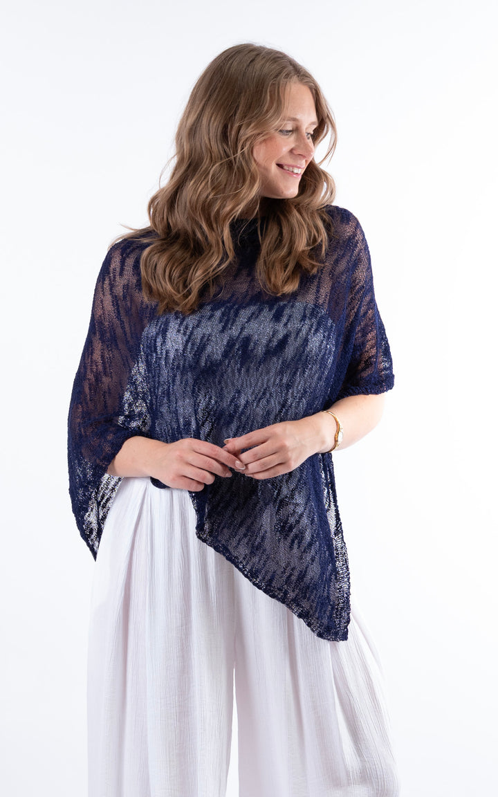 Fine Knit Poncho | Navy