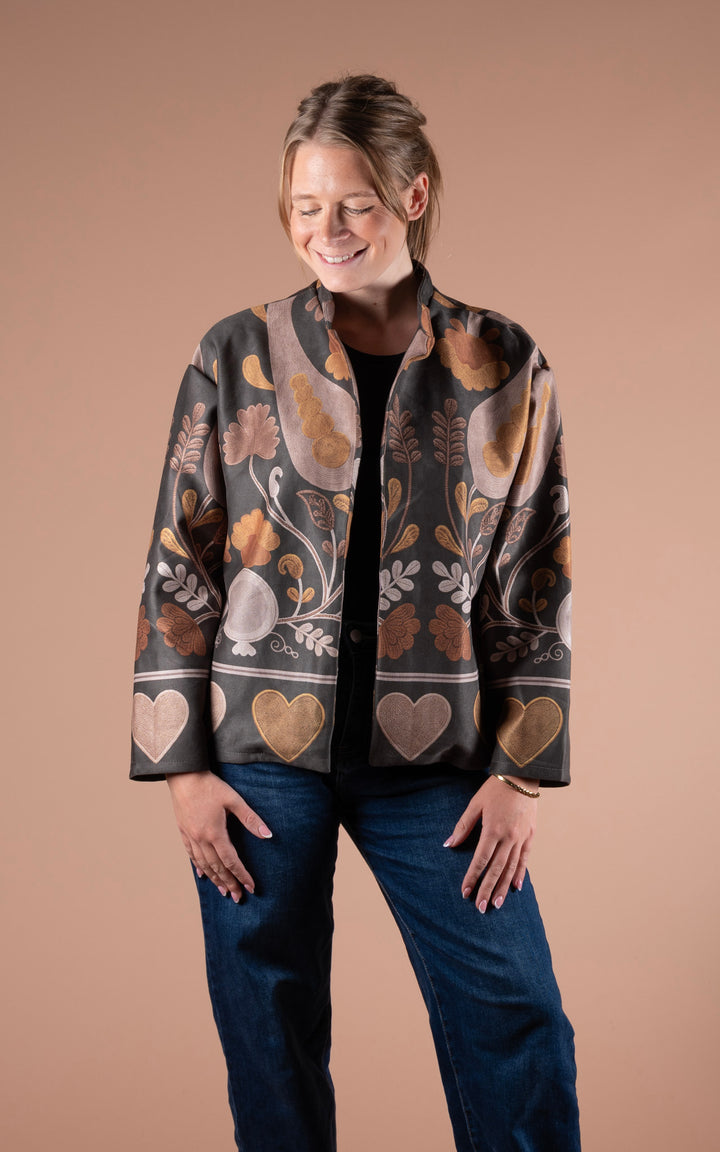 Freya Faux Suede Jacket | Heart | Dark Khaki