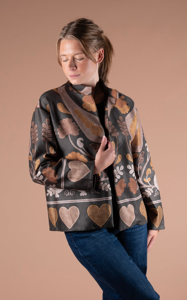 Freya Faux Suede Jacket | Heart | Dark Khaki