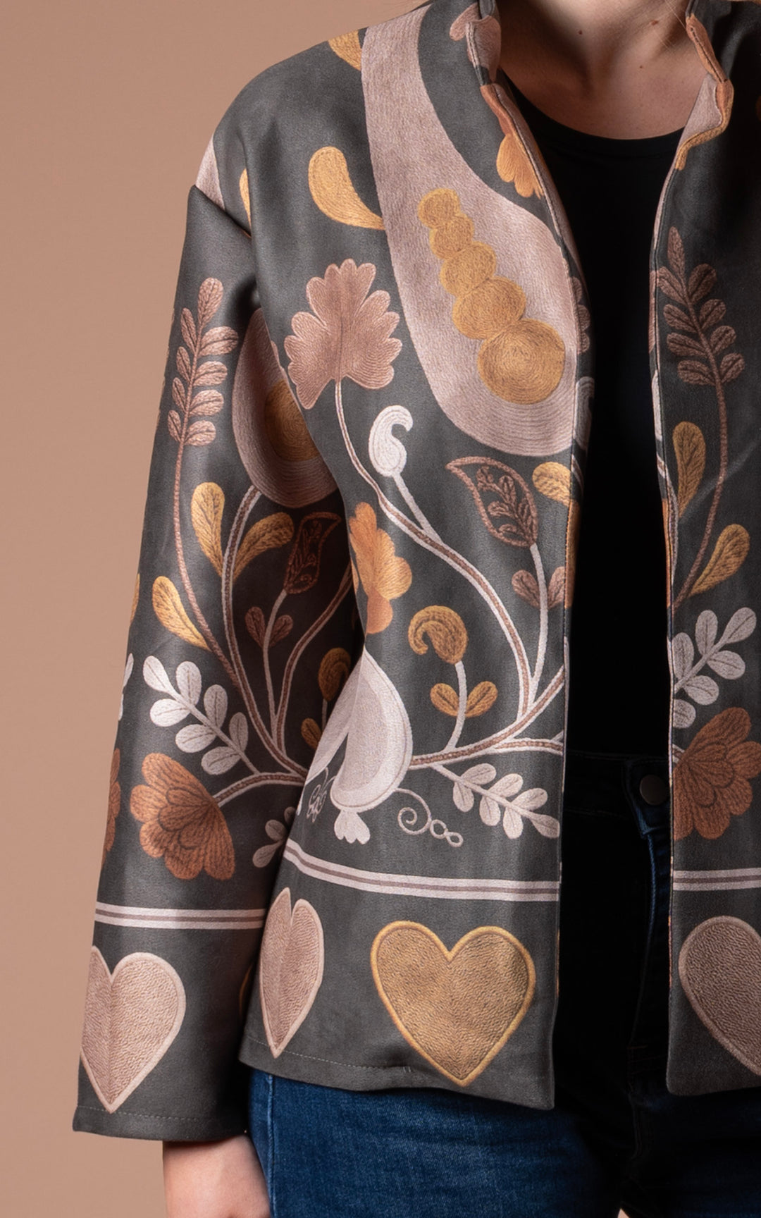 Freya Faux Suede Jacket | Heart | Dark Khaki