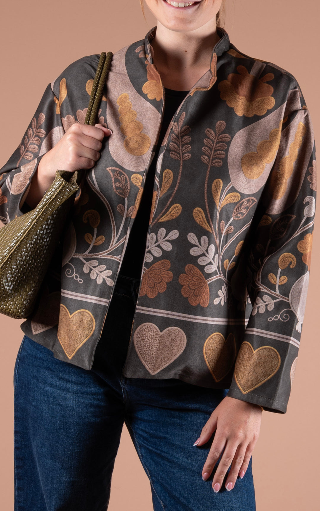 Freya Faux Suede Jacket | Heart | Dark Khaki