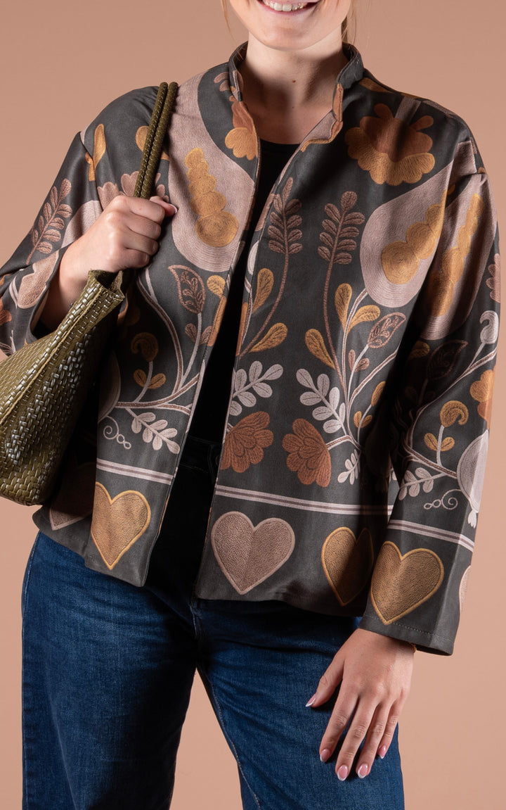 Freya Faux Suede Jacket | Heart | Dark Khaki
