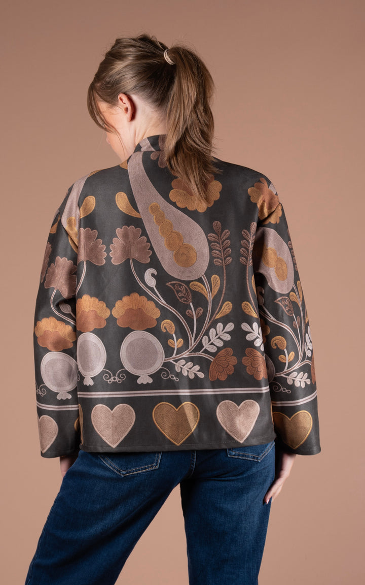 Freya Faux Suede Jacket | Heart | Dark Khaki