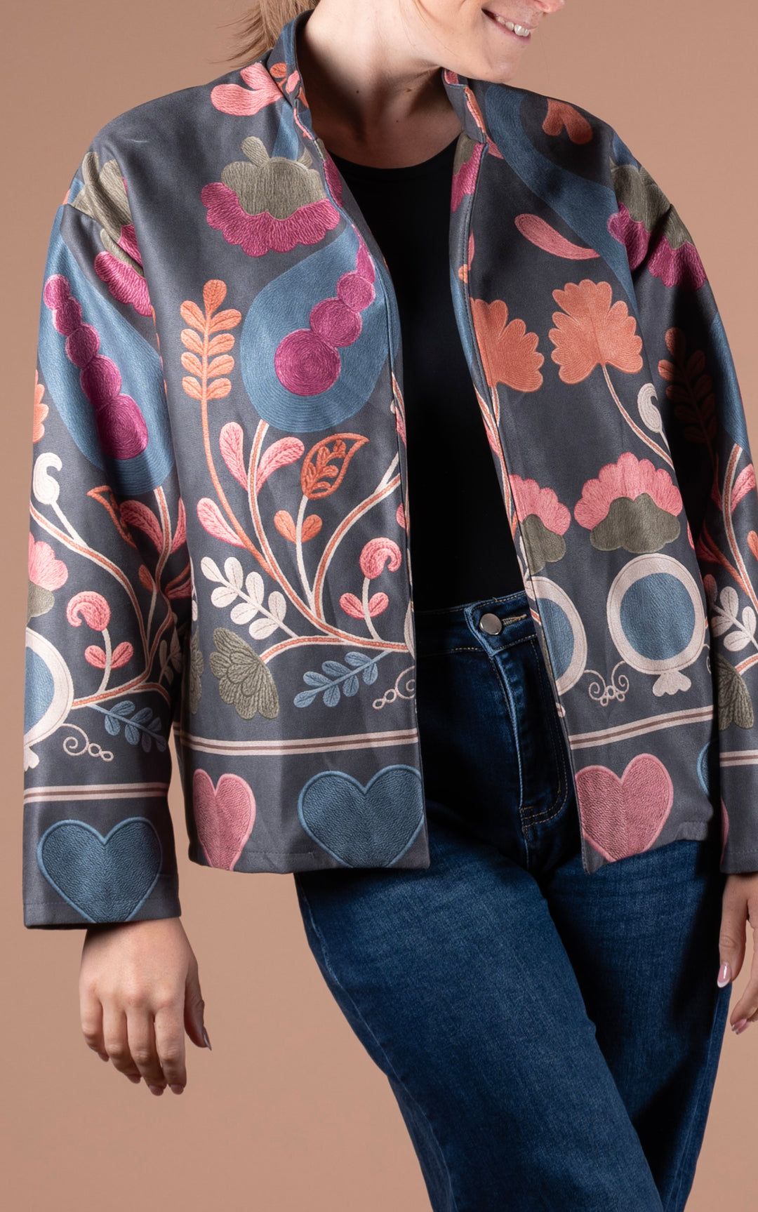 Freya Faux Suede Jacket | Heart | Charcoal