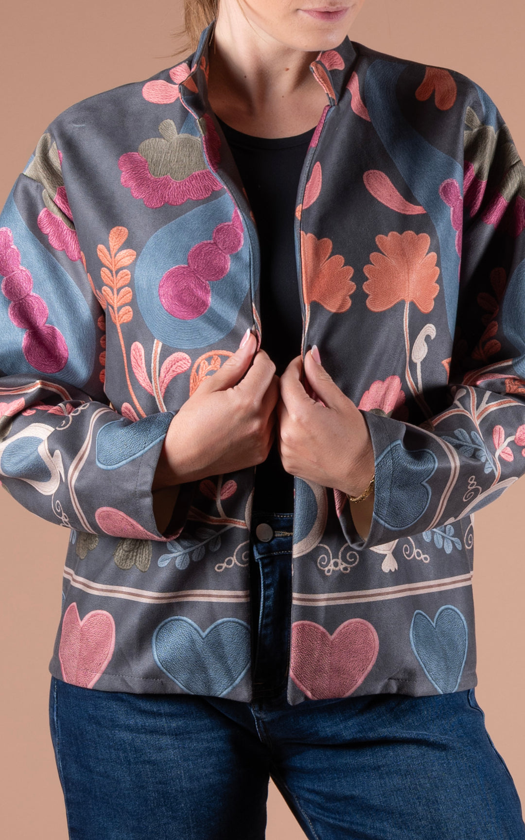 Freya Faux Suede Jacket | Heart | Charcoal