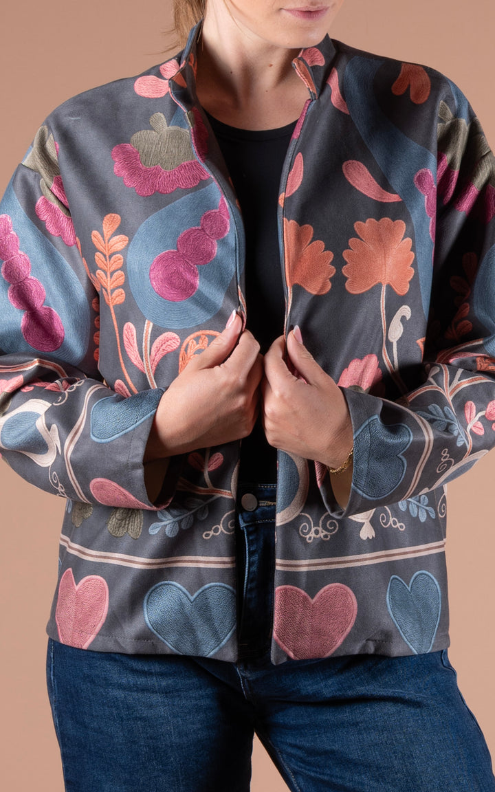 Freya Faux Suede Jacket | Heart | Charcoal