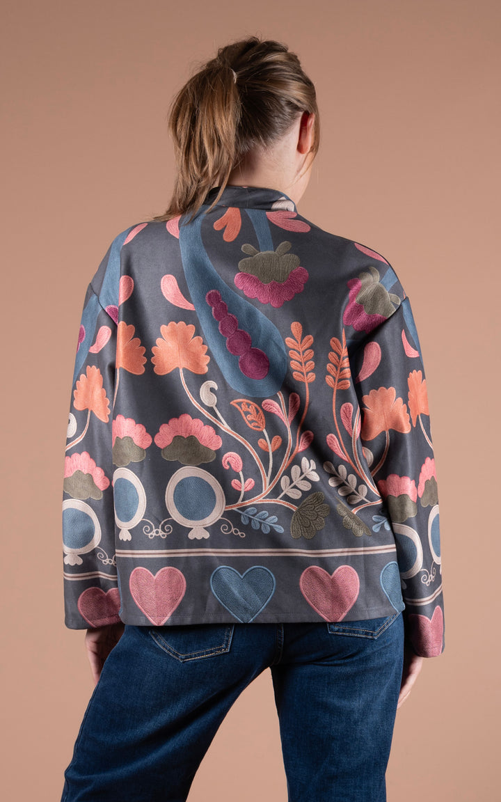 Freya Faux Suede Jacket | Heart | Charcoal