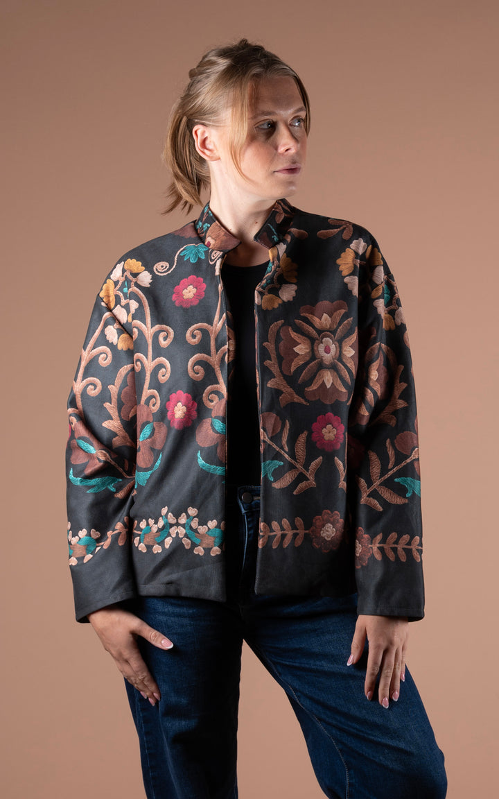 Freya Faux Suede Jacket | Vine | Black