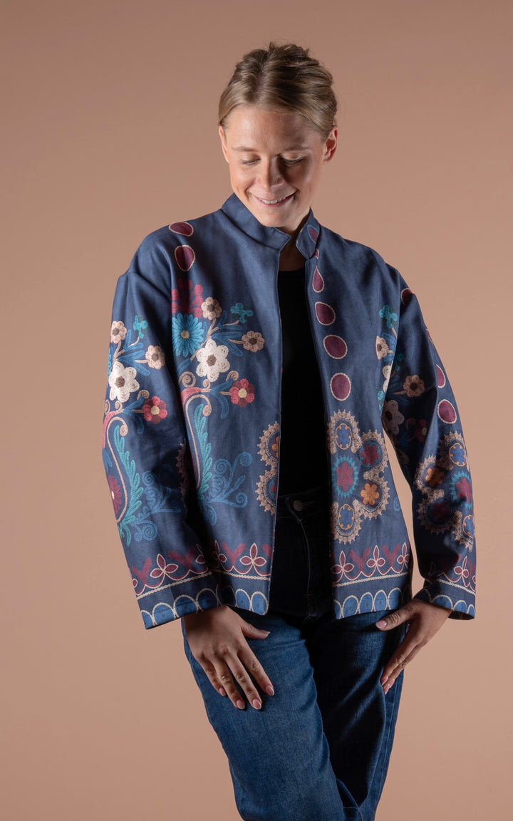Freya Faux Suede Jacket | Scallop | Navy