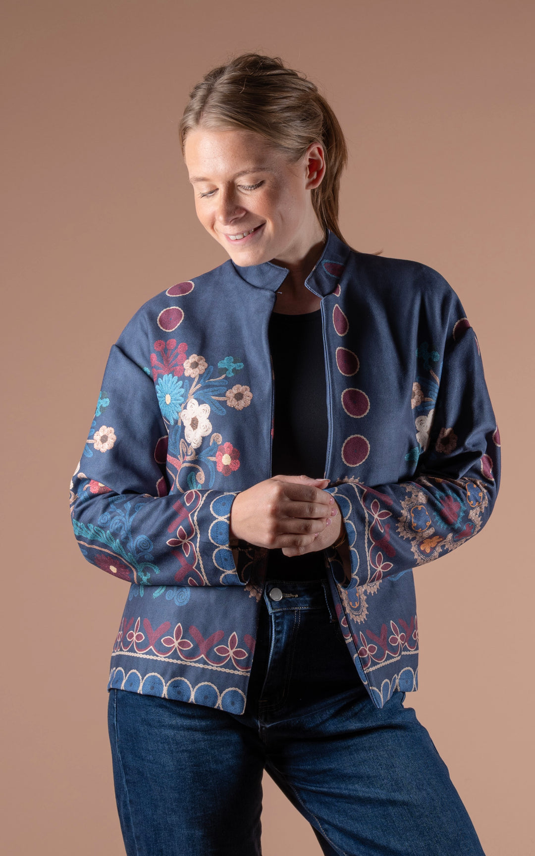 Freya Faux Suede Jacket | Scallop | Navy