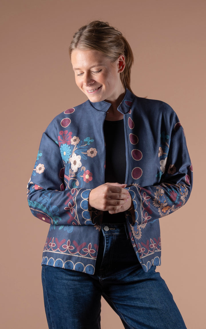 Freya Faux Suede Jacket | Scallop | Navy