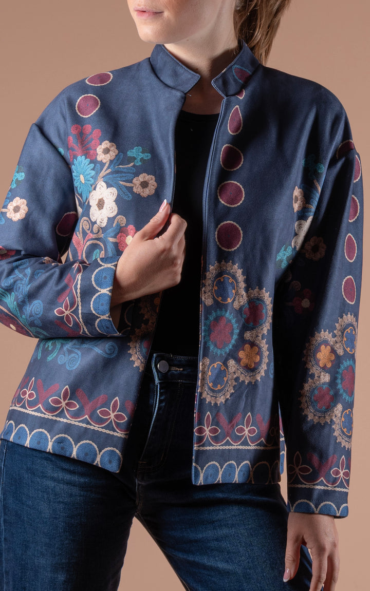 Freya Faux Suede Jacket | Scallop | Navy