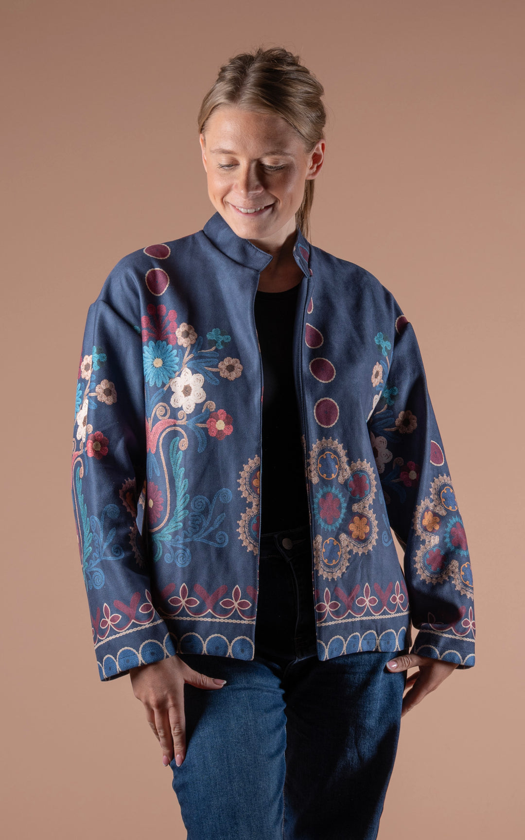 Freya Faux Suede Jacket | Scallop | Navy