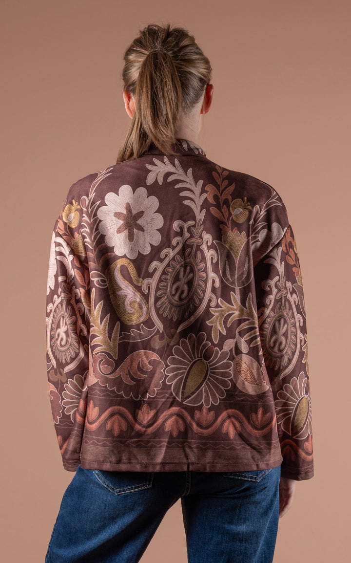 Freya Faux Suede Jacket | Floral Wave | Chocolate